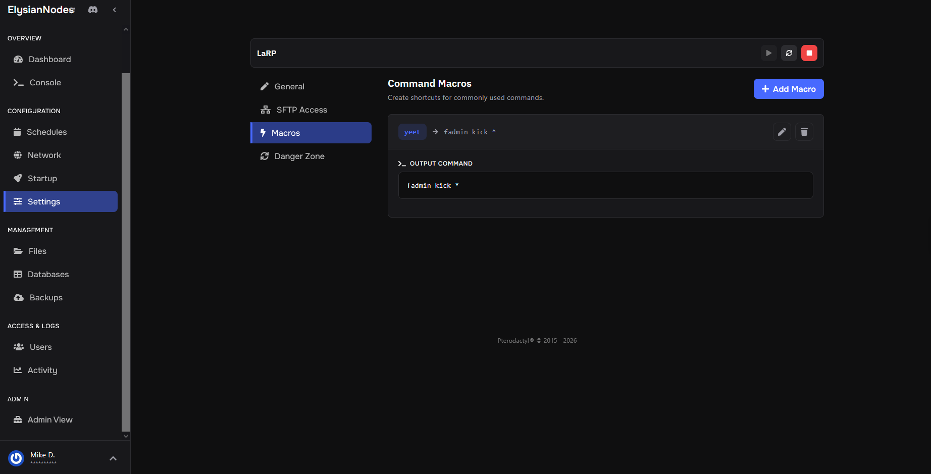 Elysian Panel Server Settings